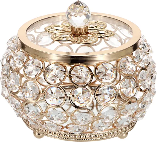Hipiwe Joyero de cristal con tapa de cristal caja del tesoro con espejo dorado caja de joyería decorativa anillos aretes collar caja de recuerdo