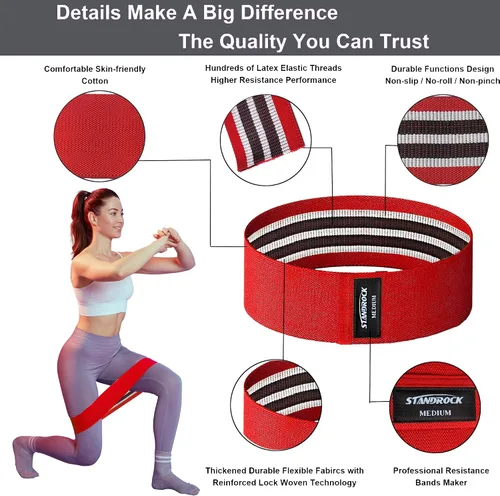 Miniatura 6 de STANDROCK Bandas de resistencia de tela para entrenamiento, bandas de 3 y 4 niveles, bandas de resistencia largas para mujeres y hombres Bandas