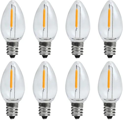 Miniatura 12 de KGC Paquete de 25 bombillas LED C7 para luces de Navidad, bombillas LED C7 irrompibles para luces de Navidad al aire libre, 0.6W, equivalente a 7W