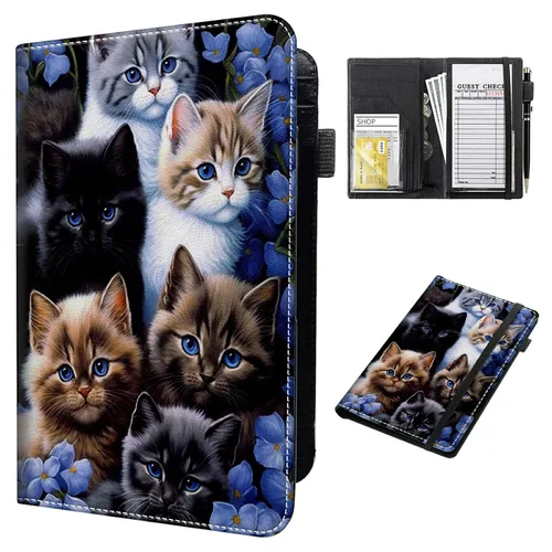 Miniatura 11 de Cartera de cuero para camarera, con cremallera y soporte para libro de cheques, bolsillo para dinero, organizador personal para delantales, estrella