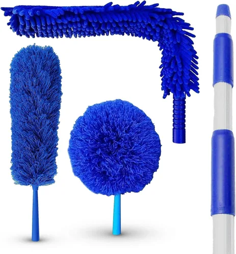New U.S. Duster Company Kit de polvo de triple acción de alto alcance | Webster Cobweb Ventilador de techo plumero con poste de telescopio de