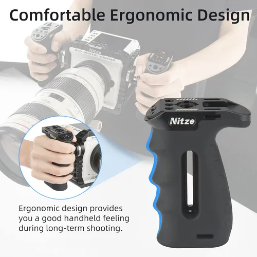 Miniatura 3 de Nitze Mango lateral ergonómico con roseta para ARRI, arriba/abajo e izquierda/derecha ajustable, mango lateral de aluminio de goma para cámaras