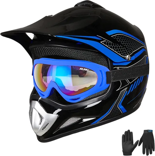 ILM - Casco para niños o jóvenes para motocross o cuatrimoto o calle, de cara completa, para moto, incluye lentes y guantes, aprobado por el DOT,