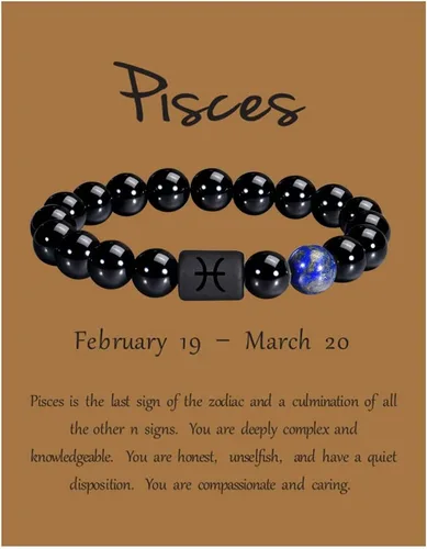 VLINRAS - Pulsera de signo del zodiaco, para hombre y mujer, de 0.315 y 0.394 pulgadas, ónice negro natural, signo de estrella, constelación,