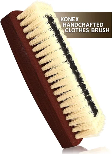 Miniatura 8 de KONEX Cepillo de pelusa de madera oscura para ropa, cachemira, bolsos, firme, compacto, estilo vintage, cerdas sintéticas, mango de madera beige