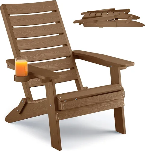 Miniatura 13 de YEFU Sillas Adirondack plegables para exteriores: silla de gran tamaño para hoguera resistente con respaldo de arco cómodo y soporte para tazas