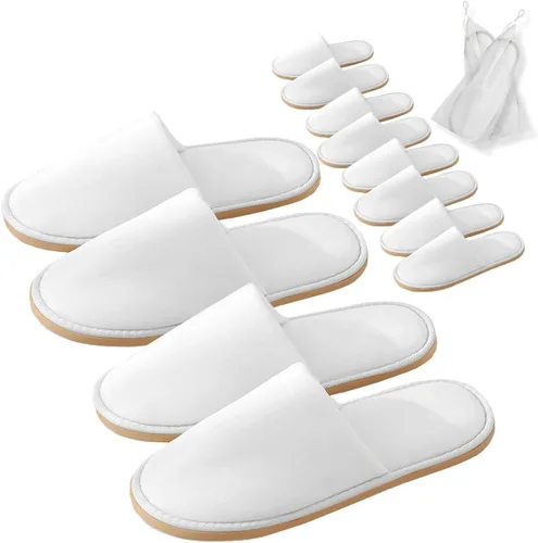 GONG GONG 2-6 pares de pantuflas desechables antideslizantes, lavables y reutilizables, pantuflas de terciopelo con punta cerrada para invitados,