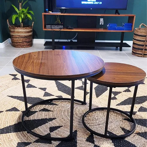 Miniatura 7 de aboxoo Mesa auxiliar redonda anidable, juego de 2 mesas auxiliares, marco de metal resistente, centro de mesa, sala de estar, dormitorio, Negro