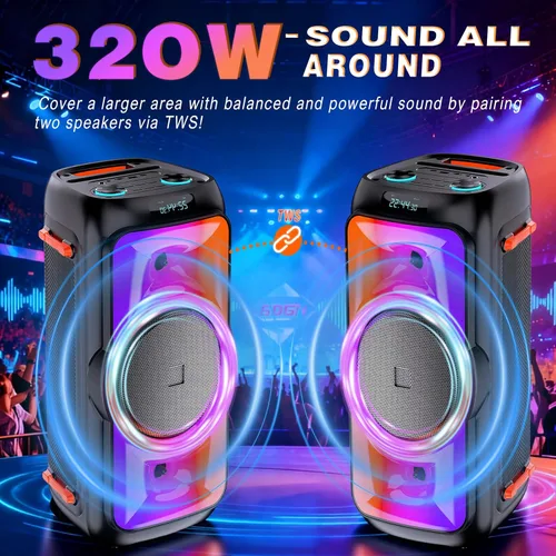 Miniatura 4 de Altavoz Bluetooth para fiestas de 160 W, sonido estero grande para exteriores, graves profundos, TWS, fuerte con luces, altavoces grandes