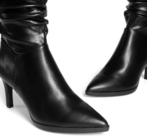 Miniatura 4 de DREAM PAIRS Botas de media pantorrilla para mujer, tacones altos, puntera puntiaguda, con cremallera, botas elegantes a la moda