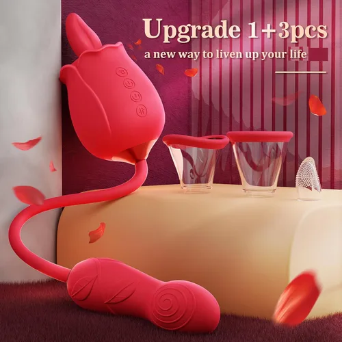 Miniatura 5 de Juguete sexual de rosas para mujeres, estimulador sexual de rosas 3 en 1 mejorado para mujeres con 7 lenguas lamiendo y 3 vibradores meneantes