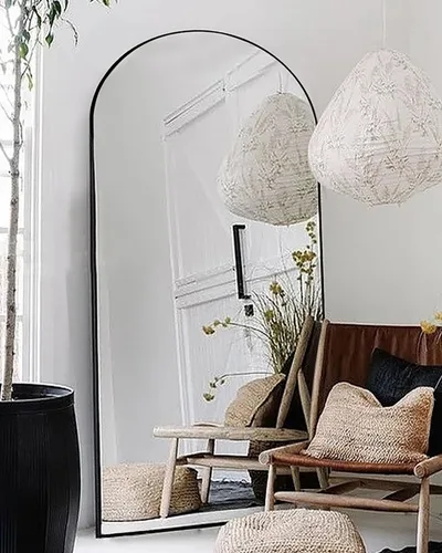 Miniatura 19 de Otlsh - Espejo de piso arqueado, espejo de cuerpo entero de 76"x34" con soporte, independiente, marco de aluminio - Negro