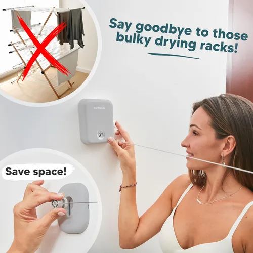 Miniatura 7 de GorillaLine Tendedero retráctil, para interiores y exteriores, línea de ropa resistente montada en la pared, estante de secado que ahorra espacio