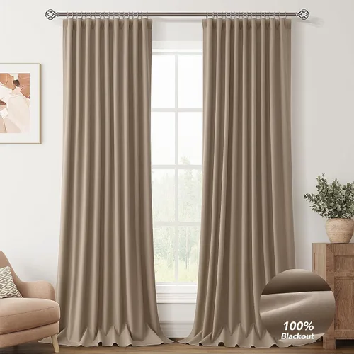 Miniatura 12 de Natural Linen 100% Blackout Curtains for Bedroom 98 Inch Length 2 Panels Set Back Tab Cream Neutral Farmhouse Living Room Darkening Curtain Track