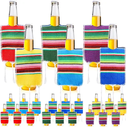 Miniatura 8 de Irenare 36 piezas de poncho de cerveza mini serapes cubiertas para botellas de Cinco de Mayo, mini tequila, varios colores, ponchos mexicanos