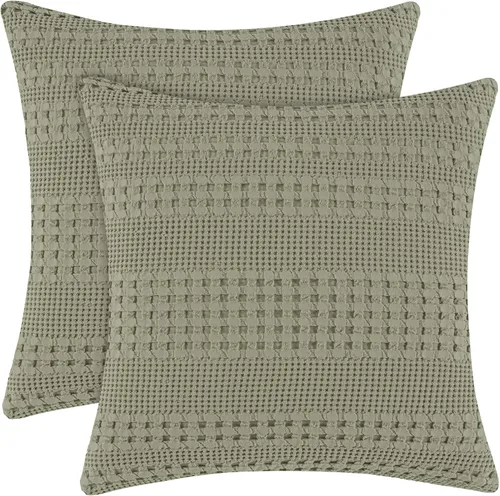 Miniatura 87 de PHF Fundas de almohada con tejido de gofre de 24" x 24", paquete de 2, funda de almohada cuadrada 100% algodón para decoración de ropa de cama, sin