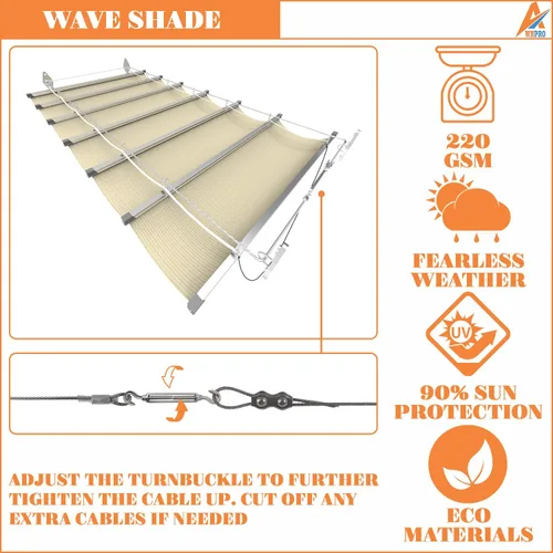 Miniatura 4 de Toldo retráctil de 4 x 12 pies, vela retráctil de cuerda deslizante, toldo de pérgola de repuesto para jardines, patios, terrazas y cenadores (beige)