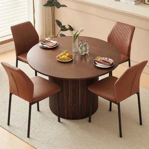 Miniatura 40 de Juego de mesa de comedor redonda de 37 pulgadas para 4, juego de café pequeño moderno de mediados de siglo para comedor, cocina y apartamento