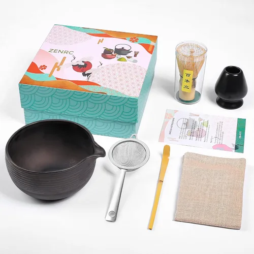 Miniatura 10 de ZENRC Ceremony - Kit de matcha rosa – Batidor tradicional de bambú (Chasen) Scoop (Chashaku) Chawan Bowl con boquilla de vertido, soporte para Rosa