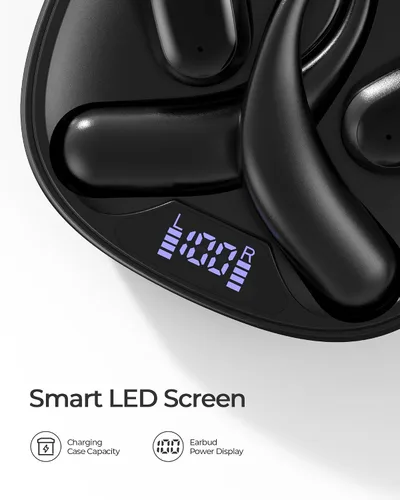 Miniatura 5 de Auriculares de oreja abierta, auriculares inalámbricos Bluetooth 5.3 con ganchos para los oídos, 75 horas de reproducción, carga rápida, resistente