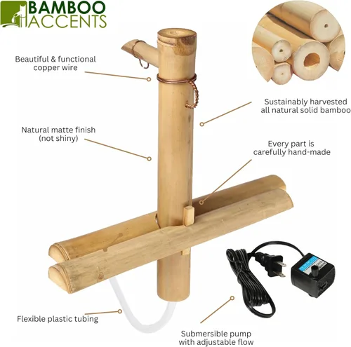 Miniatura 6 de Bamboo Accents Kit de fuente de bambú ajustable de 12 pulgadas con bomba, función de agua de bambú para cuencos, lavabos, jardines acuáticos