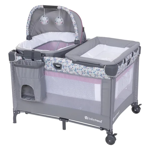 Miniatura 2 de Baby Trend Centro de Guardería con Cuna con Balanceo, Cápsula de Sueño, Cambiador con Volteado, Rosa Daisy
