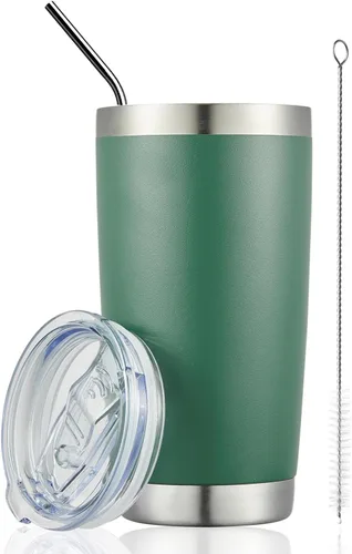 Miniatura 23 de COMOOO Taza de viaje de acero inoxidable de doble pared aislada al vacío de 20 onzas con tapa y pajita, taza de café aislada con recubrimiento