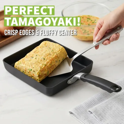 Miniatura 2 de TECHEF - Molde para tortilla de huevo japonés, Tamagoyaki, sartén antiadherente, libre de PFOA, apto para lavavajillas, listo para inducción, Negro