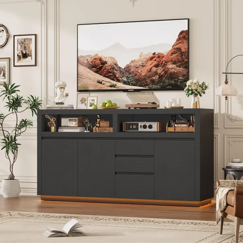Miniatura 4 de FACBOTALL Soporte de TV moderno de 63 pulgadas, gran centro de entretenimiento con armarios y cajones de almacenamiento, gabinete de consola