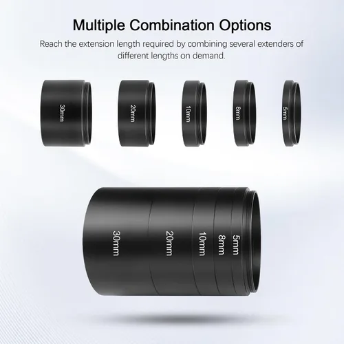 Miniatura 6 de Astromania Tubo de extensión, kit de 2 tubos de extensión para telescopios con M48x0.75 en ambos lados, longitud 0.197 in, 0.315 in, 0.394 in, 0.787