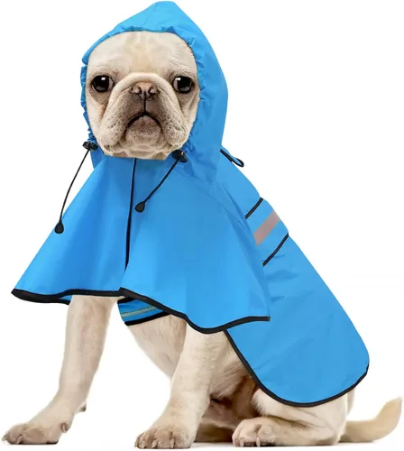 Miniatura 23 de Impermeable reflectante para perros – Impermeable ajustable para perros, impermeable ligero con capucha para perro, poncho chubasquero, chaqueta