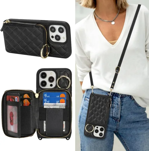 Miniatura 45 de Funda Cartera Bandolera para iPhone 11, Cuero PU Cremallera Bolso Cartera Funda Plegable con Tapa, Funda Folio con Soporte con Ranuras para Tarjetas