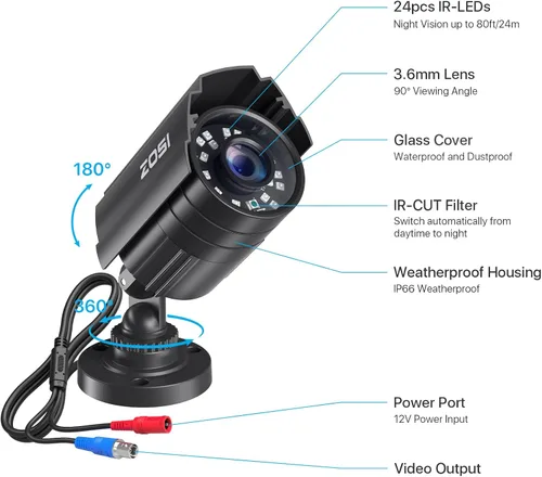 Miniatura 8 de ZOSI Sistema de cámara de seguridad CCTV 1080P HD TVI para el hogar y la oficina, cámara bnc de 2MP para exteriores e interiores, resistente a