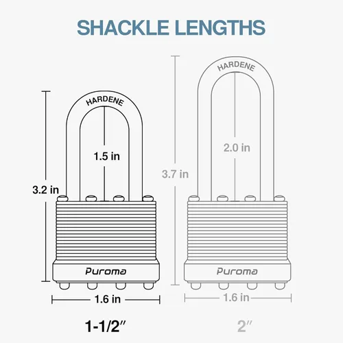 Miniatura 5 de Puroma Lock 1 Pack Candados, Candados de 1-1/2” de grillete largo, candados resistentes con 2 llaves, candados de acero endurecido de 40 mm