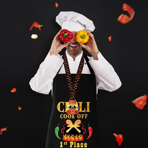 Miniatura 5 de Liitrsh 6 piezas Chili Cook off Delantal Chili Cook off Medallas Premios 1º/2º/3er Lugar para Hombres Mujeres Familiares Amigos, Principalmente oro