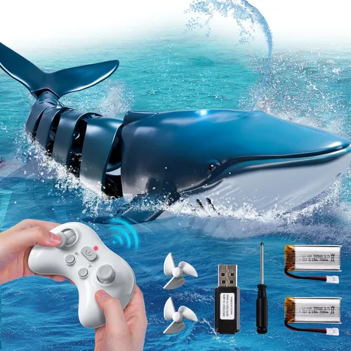 Juguetes de tiburón ballena con control remoto para niños, escala 1:18 de alta simulación para piscina, tiburón eléctrico de 2.4Ghz con luz y