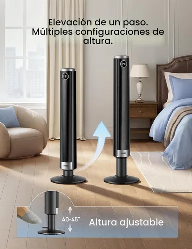Miniatura 3 de DREO Ventilador de torre inteligente para dormitorio, altura ajustable de 40 a 45 pulgadas, velocidad de 28 pies/s, motor de CC, 9 velocidades, 4