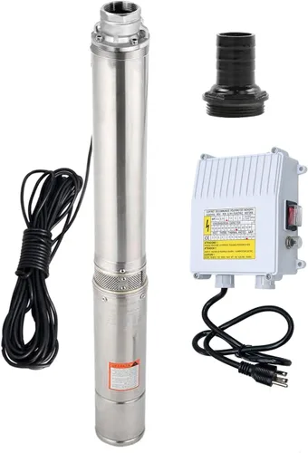 Bomba sumergible de acero inoxidable con cable de alimentación de 100 pies, salida extra, resistente (1hp-110 V + caja de control)