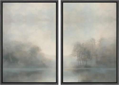 Miniatura 70 de MUDECOR Lienzo enmarcado para pared, bosque brumoso, reflejos, paisaje tranquilo, ilustraciones modernas, arte decorativo, bohemio, tranquilo/zen