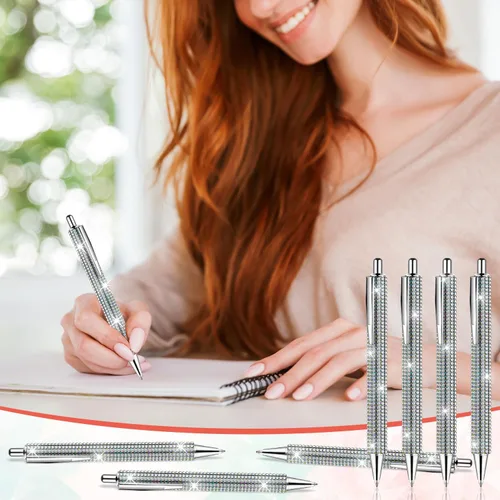 Miniatura 6 de Bolígrafos brillantes para diamantes de imitación, 4 bolígrafos plateados brillantes con 8 repuestos retráctiles de tinta negra para suministros