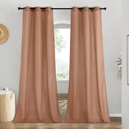 Miniatura 12 de NICETOWN Cortinas de lino natural con textura de lino para dormitorio, mezcla de lino rústica con ojales en la parte superior, semitransparentes