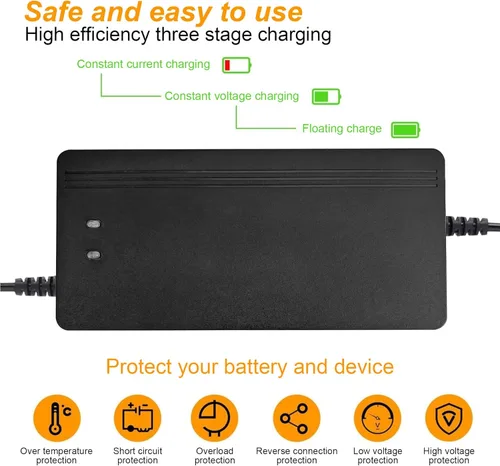 Miniatura 2 de Cargador de batería de litio de 36 V 10 A, cargador de batería LiFePO4 de 43.8 V, mantenedor de batería, cargador inteligente con indicador LED