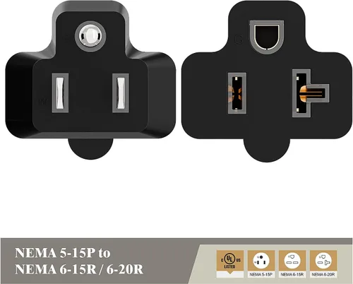Miniatura 3 de Paquete de 3 adaptadores de enchufe Nema de 15 amperios a 20 amperios, listado ETL, NEMA 5-15P a 5-15/20R (peine de 20 amperios T Blade) 15 Amp