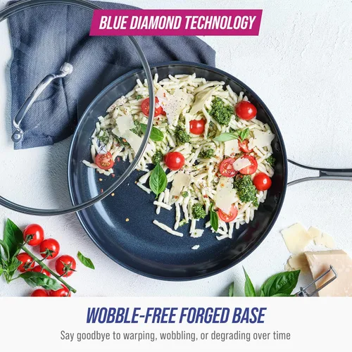 Miniatura 5 de Blue Diamond - Utensilios de cocina de cerámica antiadherente con anodizado duro, sartén de 11 pulgadas con tapa, sin PFAS, apta para lavavajillas