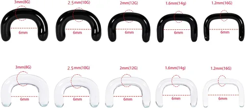 Miniatura 5 de 2 retenedores de cristal para el tabique de 16G, 14G, 12G, 10G, 8G, invisibles, en forma de U, con juntas tóricas, hipoalergénicos para el trabajo