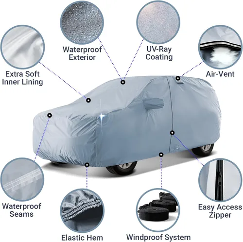 Miniatura 4 de iCarCover Funda prémium para automóvil SUV Peugeot 5008 2019-2023, impermeable, para todo tipo de clima, lluvia, nieve, UV, protector de granizo