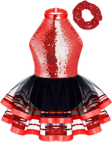 Miniatura 7 de CHICTRY Vestido tutú de ballet con lentejuelas brillantes para niñas y niñas, moderno disfraz de baile latino de jazz