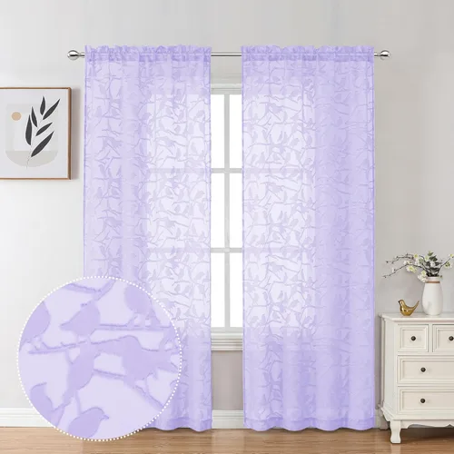 Miniatura 83 de OVZME Anji - 2 paneles de cortinas traslúcidas de gasa marrón de 72 pulgadas de largo para dormitorio, doble bolsillo para barra, tela ligera