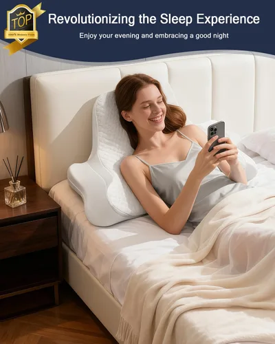 Miniatura 3 de Almohada cervical para el cuello y almohada de lectura para dormir y leer, almohada ortopédica ergonómica de espuma viscoelástica, soporte