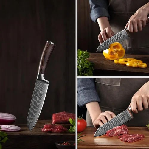 Miniatura 7 de Wakoli EDIB Cuchillo Santoku de Damasco – Cuchillo de cocina de estilo japonés de 6.7 pulgadas, hoja de acero de Damasco de 67 capas con núcleo 1